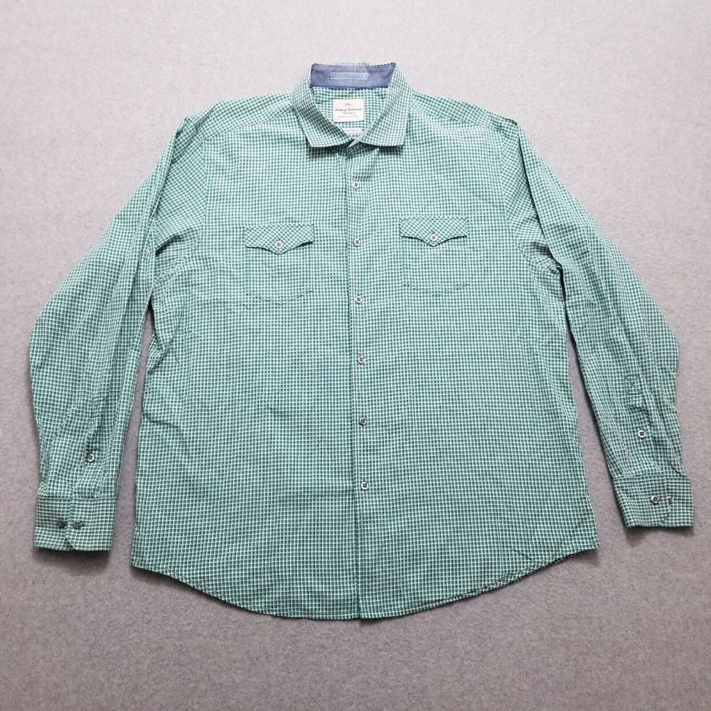 Tommy Bahama Shirt Mens XL Green Check Button Up‎ Long Sleeve